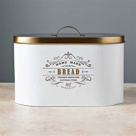 white and gold bread box